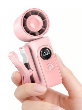 Rechargeable Handheld Mini Clip-On Portable Fan - Pink